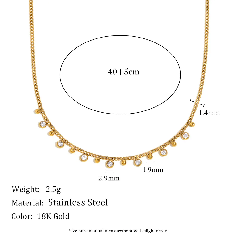 Collier En Acier Inoxydable Plaque Or 18K Zircon Goutte D'eau Perles Dorées Délicates Bijoux Pour Femmes