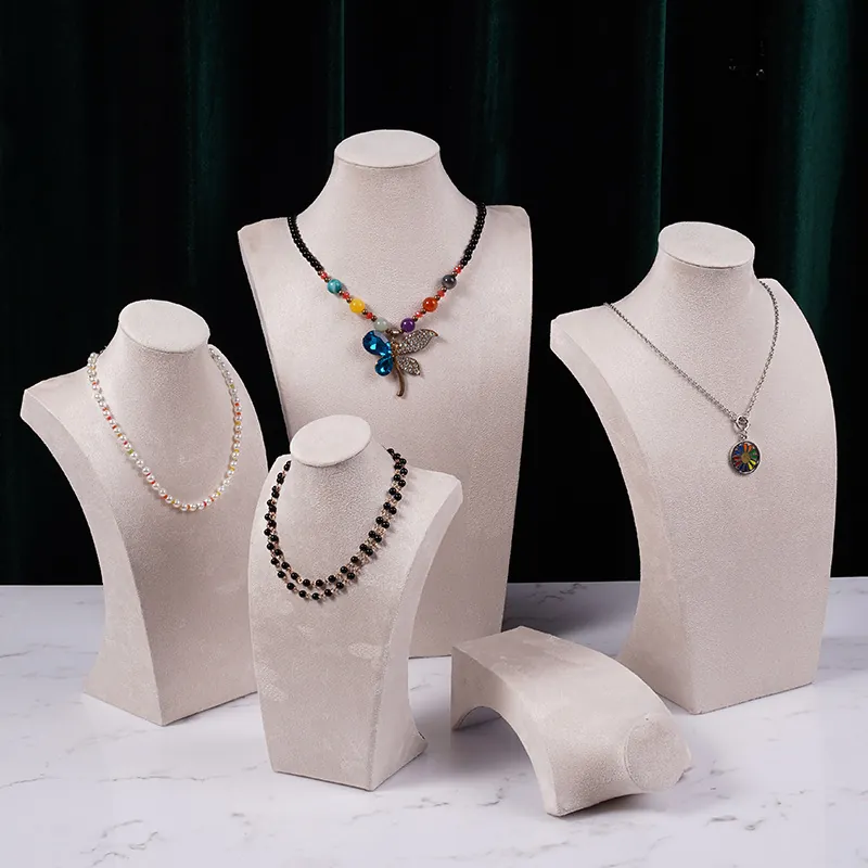 Velvet Necklace Display Stand Portrait Bust Mannequin Jewelry Holder Organizer For Showcases Photography Beige Elegant