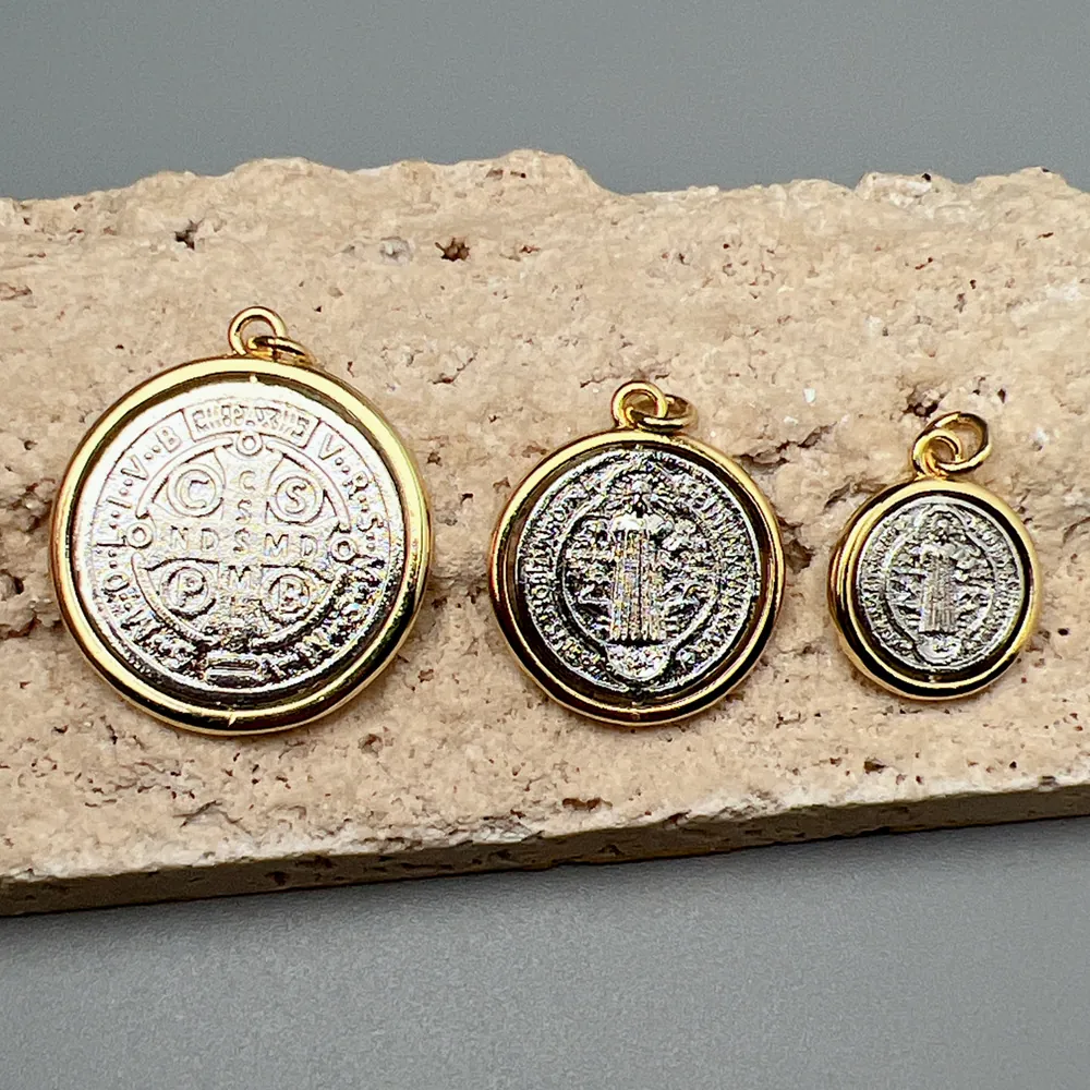Religious Saint Benedict Medal Charms Copper Rotatable Round Pendants For DIY Jewelry Making Necklaces Bracelets Accessories