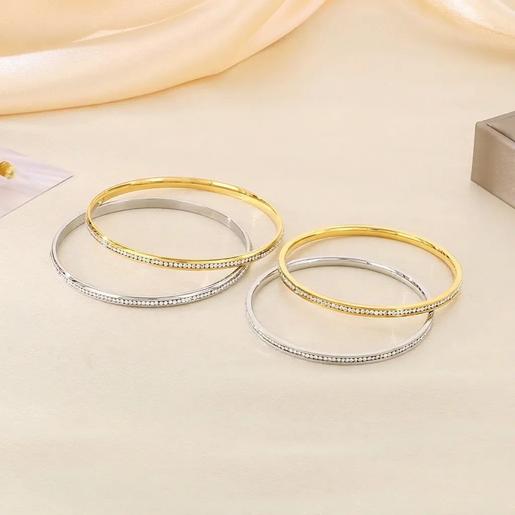 Bracciale Rigido Circolare Strass Acciaio Inossidabile Cielo Stellato Bracciale Brillante Gioielli Di Moda Per Donna
