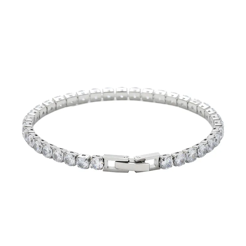 Bracelet Tennis Hip Hop en Acier Titane Zirconia Simple Rangée Bijoux de Main Unisexe Street Style Accessoires Cadeau