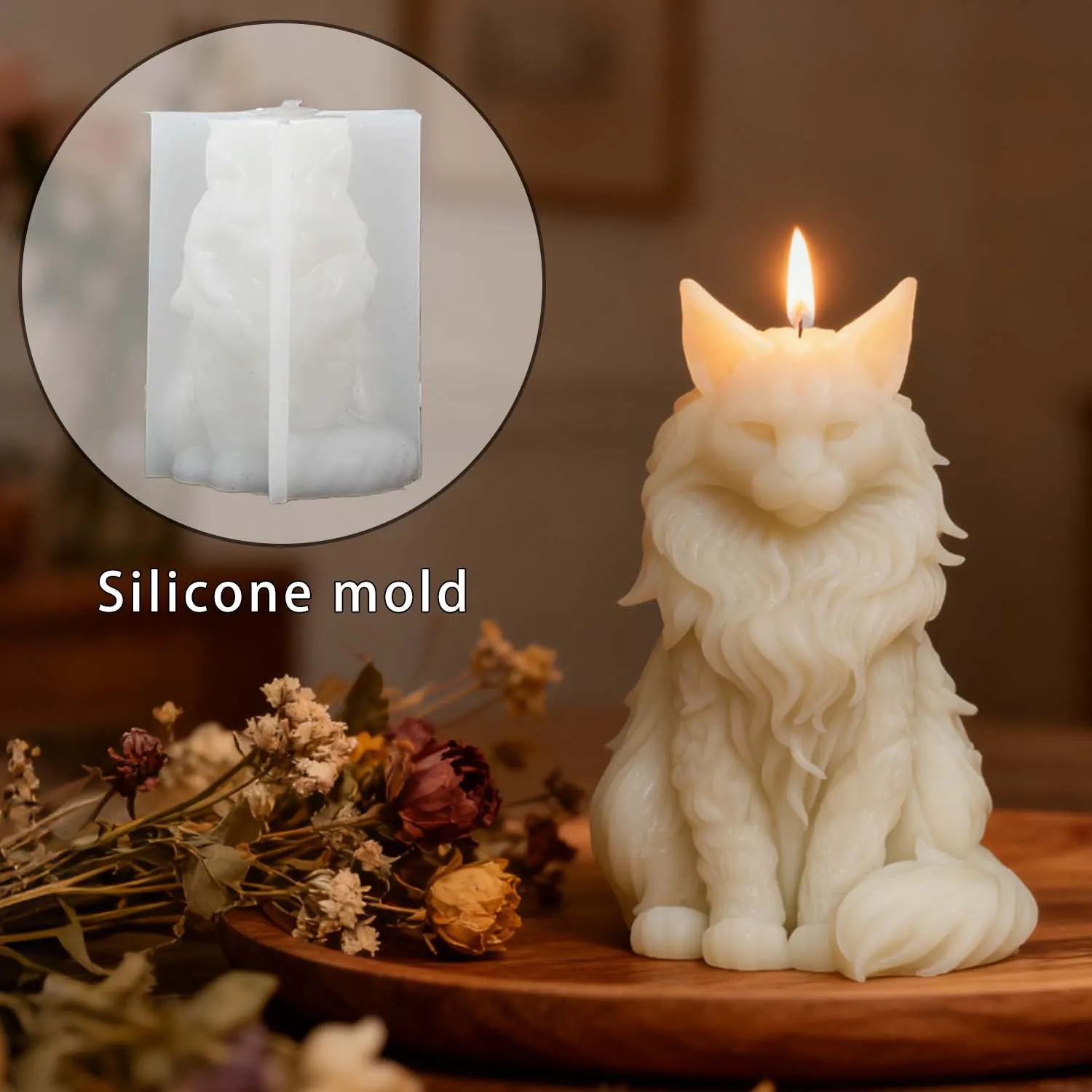 3D Cat Silicone Mold Maine Coon Shape For Candle Making DIY Soap Gypsum Resin Casting Craft Ornament