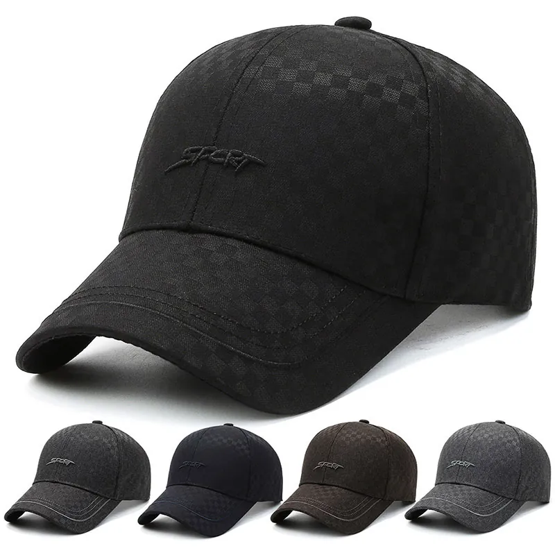 Men Baseball Cap Checkerboard Pattern SPORT Embroidery Polyester Adjustable Metal Buckle Sun Protection Outdoor Hat