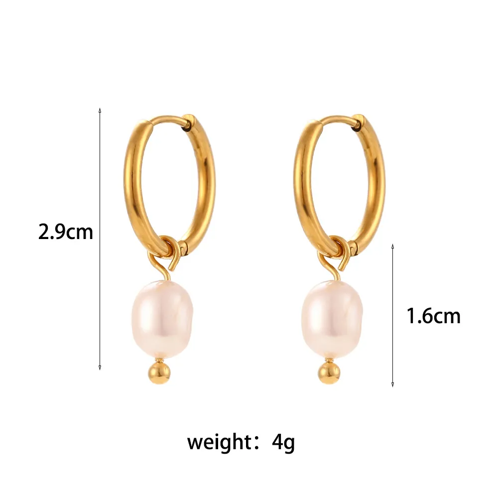 Boucles D Oreilles Créoles En Acier Inoxydable Avec Pendentif Künstliche Perle D Eau Douce Baroque Doré 18K Bijoux Pour Femmes