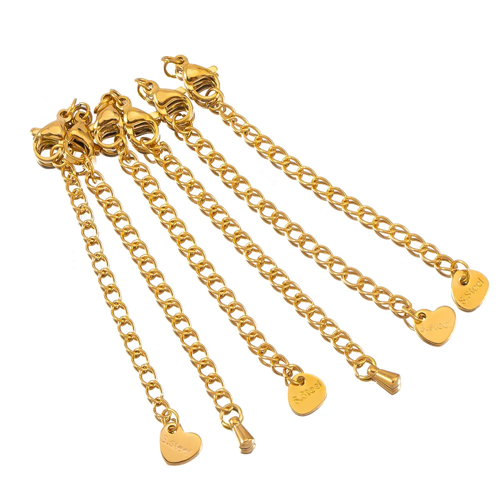Edelstahl Schmuck Verlängerungsketten Mit Karabinerverschlüssen Herz Dreieck Wassertropfen Anhänger Für Halsketten Armbänder DIY