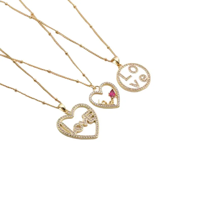 Collier Pendentif Cœur Amour Cuivre Zircone Incrusté Bijoux Romantiques Lettre Cadeau Pour Femmes Chaîne Satellite Élégante