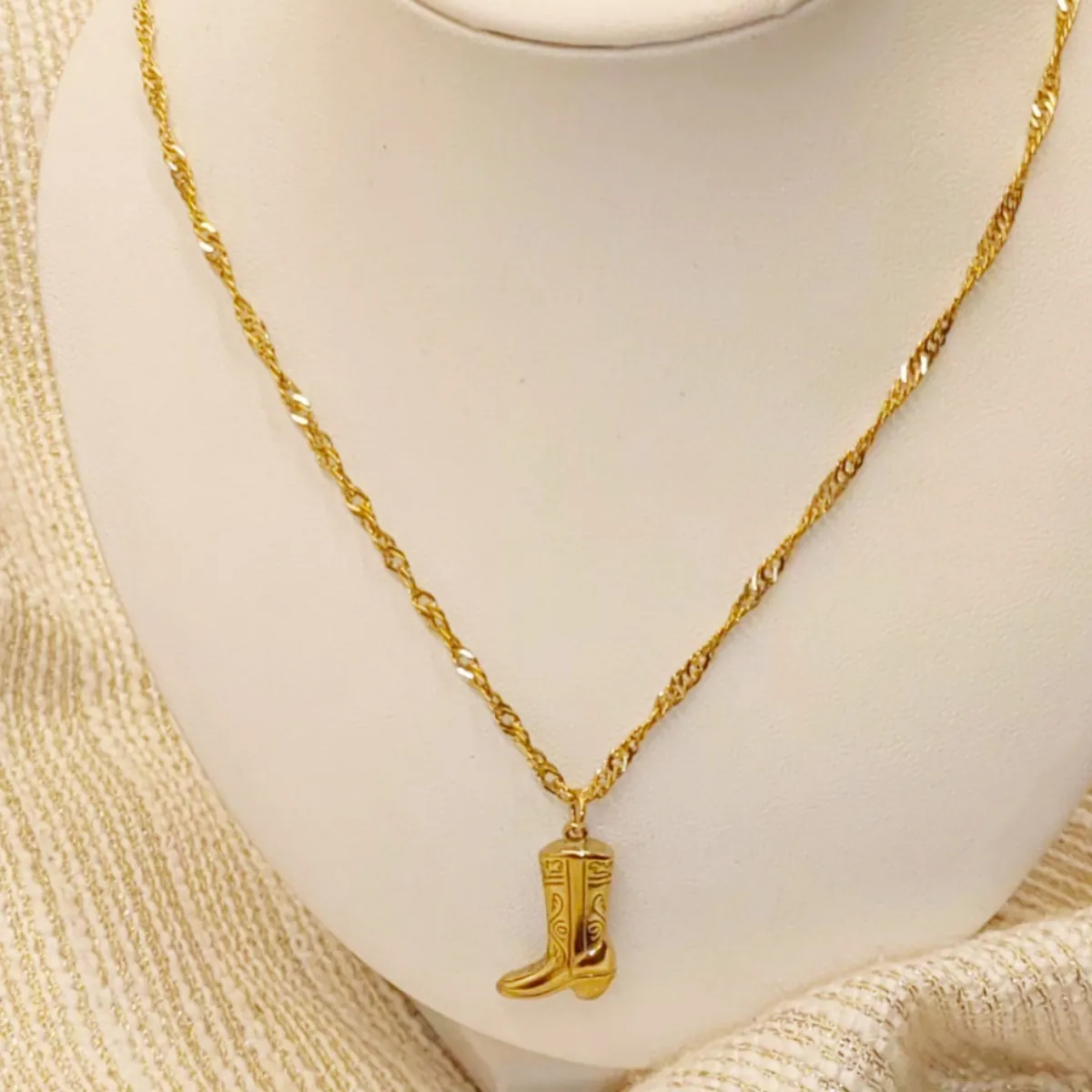 Cowboy Boot Pendant Necklace Stainless Steel Retro Western Engraved Hip Hop Jewelry For Men Women