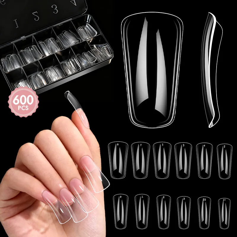 Full Cover Transparent Duckbill Nail Tips Ultra Thin Seamless Fake Nails In Container For Manicure Extensions