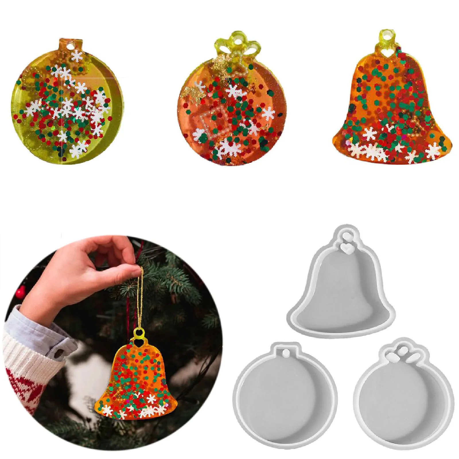 Moule Silicone Noël Rond Cloche Couronne DIY Résine Artisanat Pendentif Ornement Outil De Fabrication Flexible