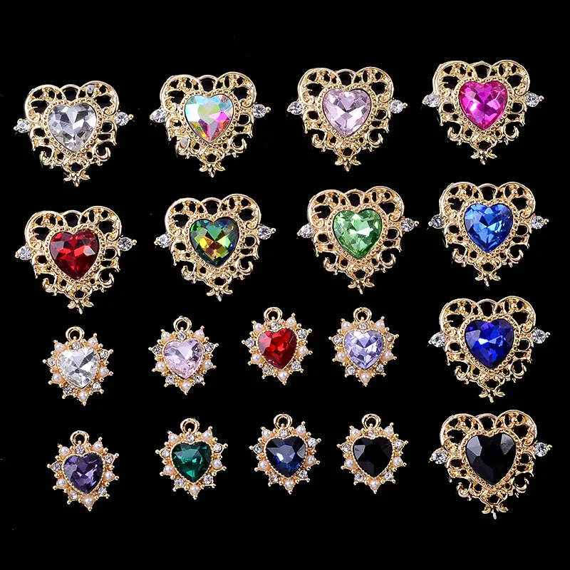 Heart Pendants Alloy Rhinestone Crystal Faux Artificial Pearl DIY Jewelry Making Baroque Vintage Multi Color Charm