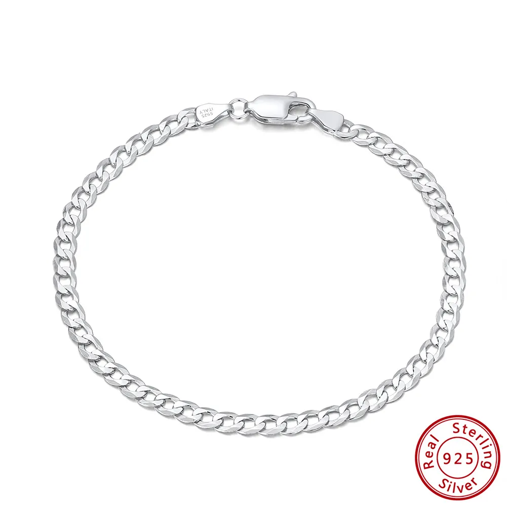 Cuban Link Bracelet 925 Sterling Silver 18K Gold Plated Minimalist Italian Curb Chain Jewelry For Men Women