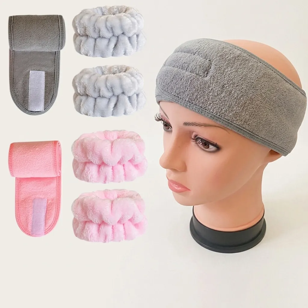 Spa Headband And Wristbands Coral Fleece Absorbent Soft For Washing Face Skincare Makeup Yoga Women