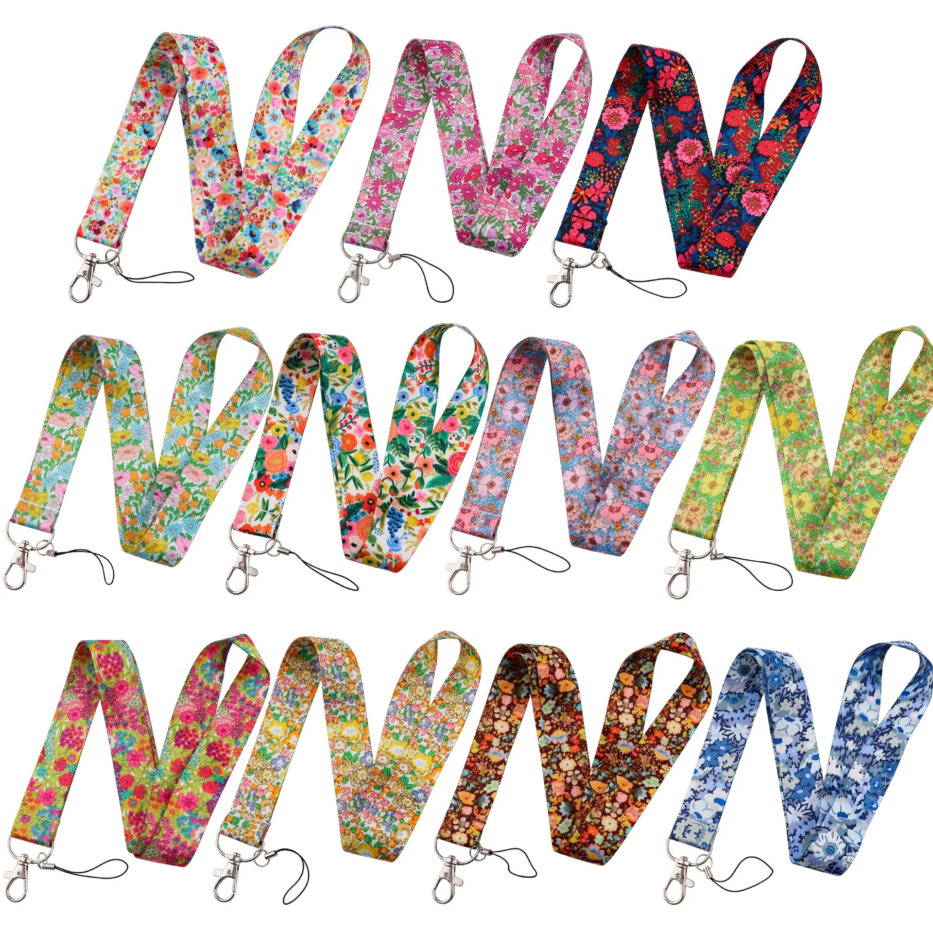 Floral Lanyard With ID Card Holder Polyester Neck Strap For Keys Phone Office Badge Aesthetic Flower Pattern For Women