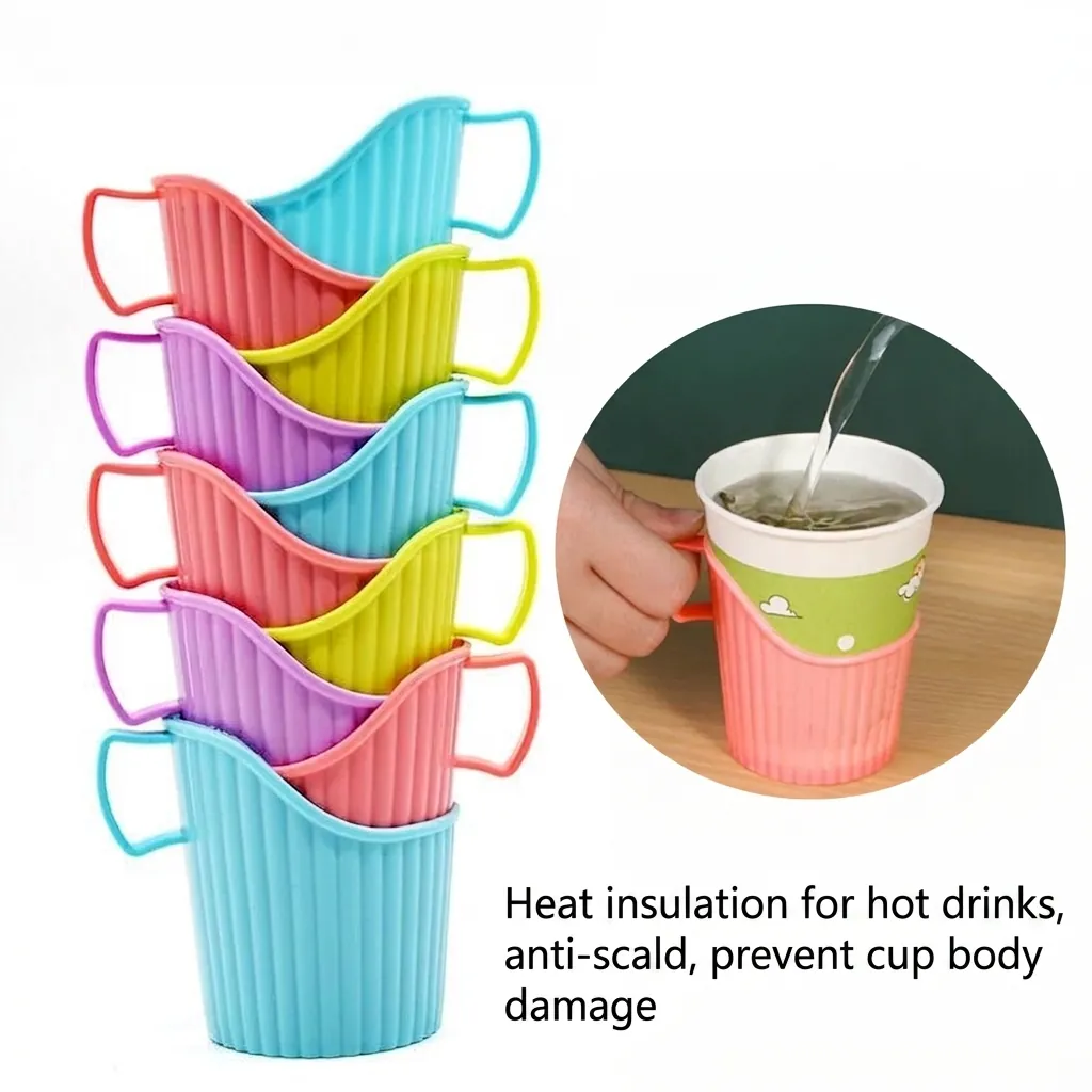 Porte Gobelet En Plastique Manchon Isolé Thermique Avec Poignée Anti Brûlure À Rayures Verticales Accessoire Coloré