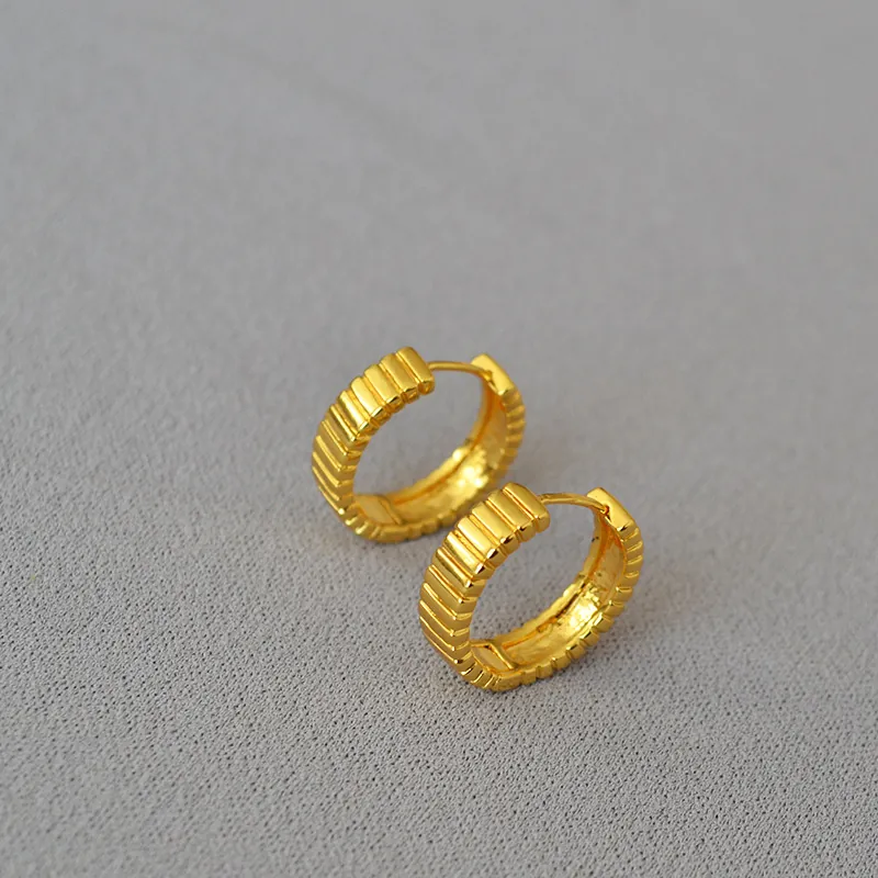 Orecchini a Cerchio in Ottone Minimalisti da Donna Oro Argento Placcato a Costine a Strisce Tondi Gioielli di Moda Regalo