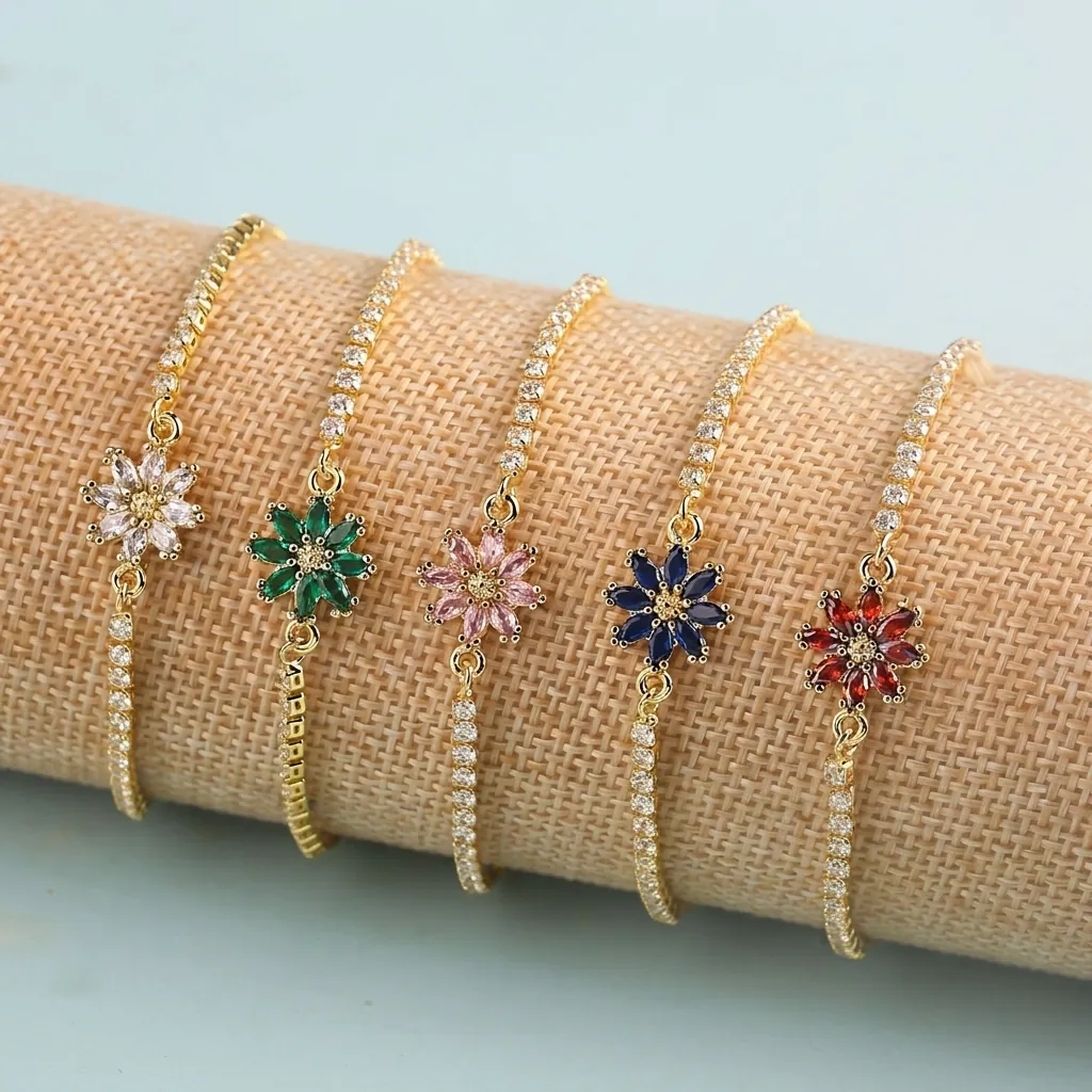 Verstellbares Gänseblümchen Armband Zirkonia Kupfer Schiebeverschluss Schmuck Geschenk Für Damen Sonnenblume Elegant