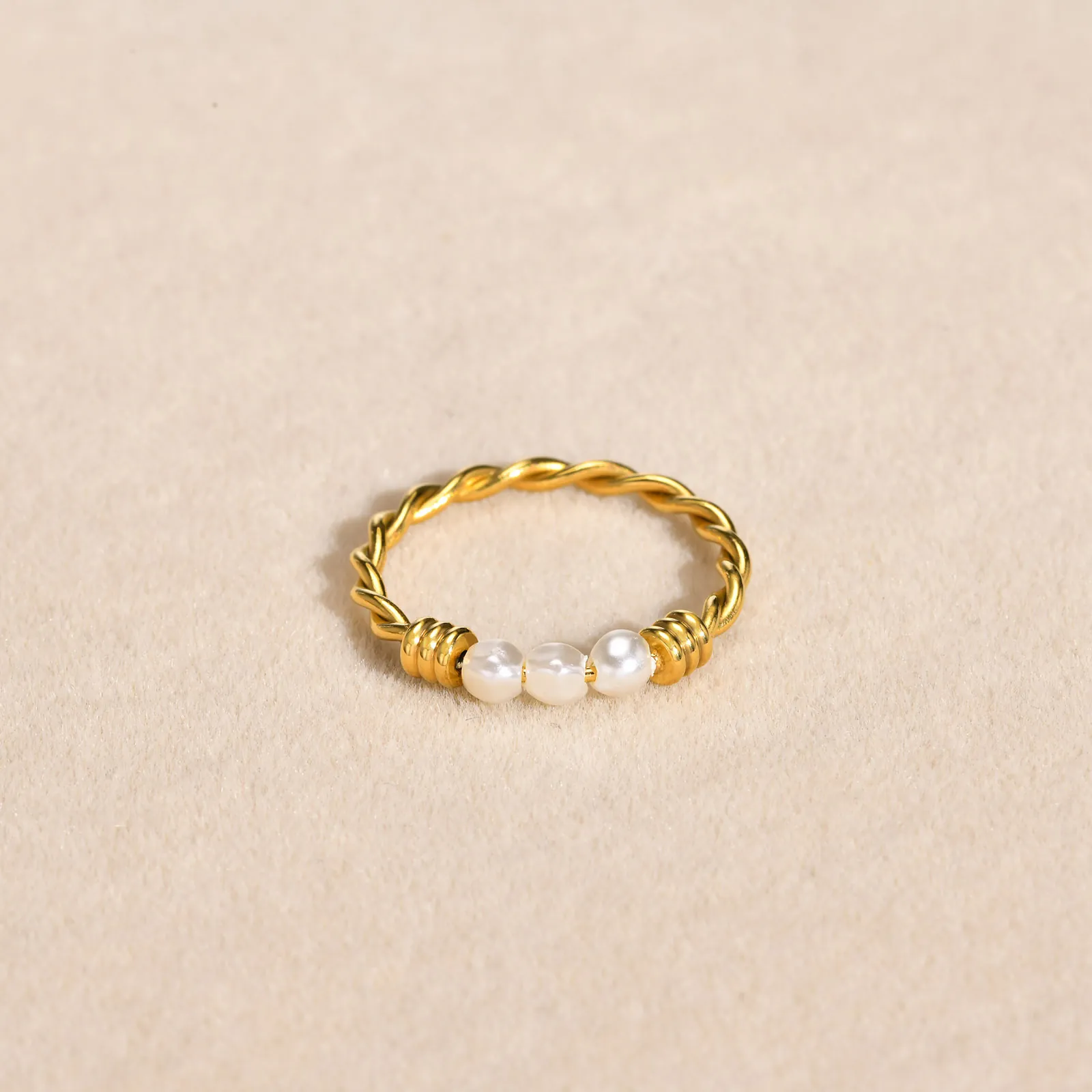 French Minimalist Twist Rope Ring Stainless Steel 18K Gold Plated Simulated Artificial Pearl Irregular Fashion Jewelry For Women