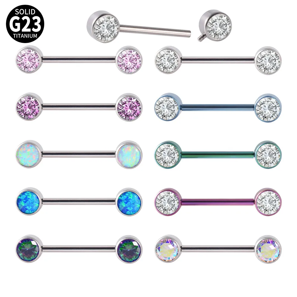 Nipple Rings G23 Titanium Barbell Internally Threaded Zircon Opal Body Piercing Jewelry For Women Men