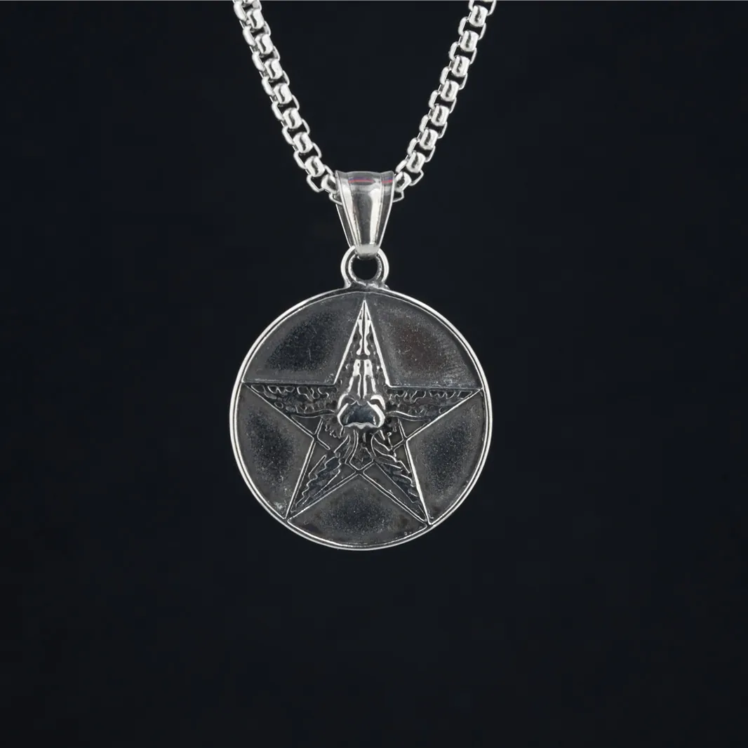 Retro Pentagram Baphomet Skull Pendant Necklace Distressed Stainless Steel Gothic Punk Streetwear Jewelry For Men Women