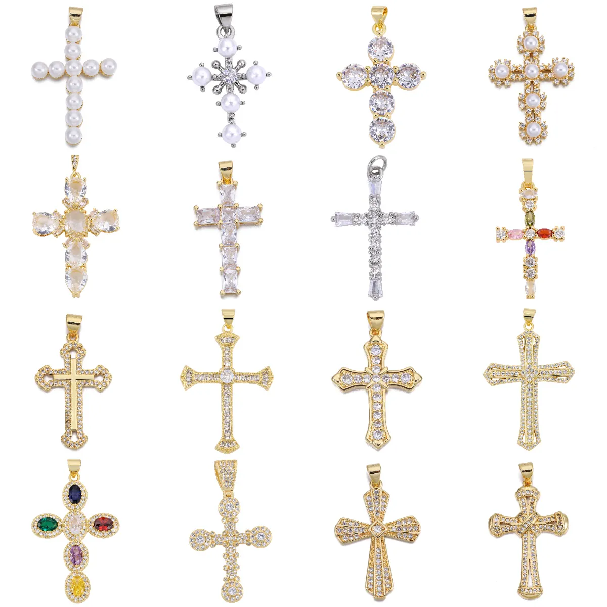 Religiöse Kreuzanhänger Kupfer Mikropflaster Zirkon Künstliche Perle Emaille Böser Blick Jungfrau Maria DIY Schmuck