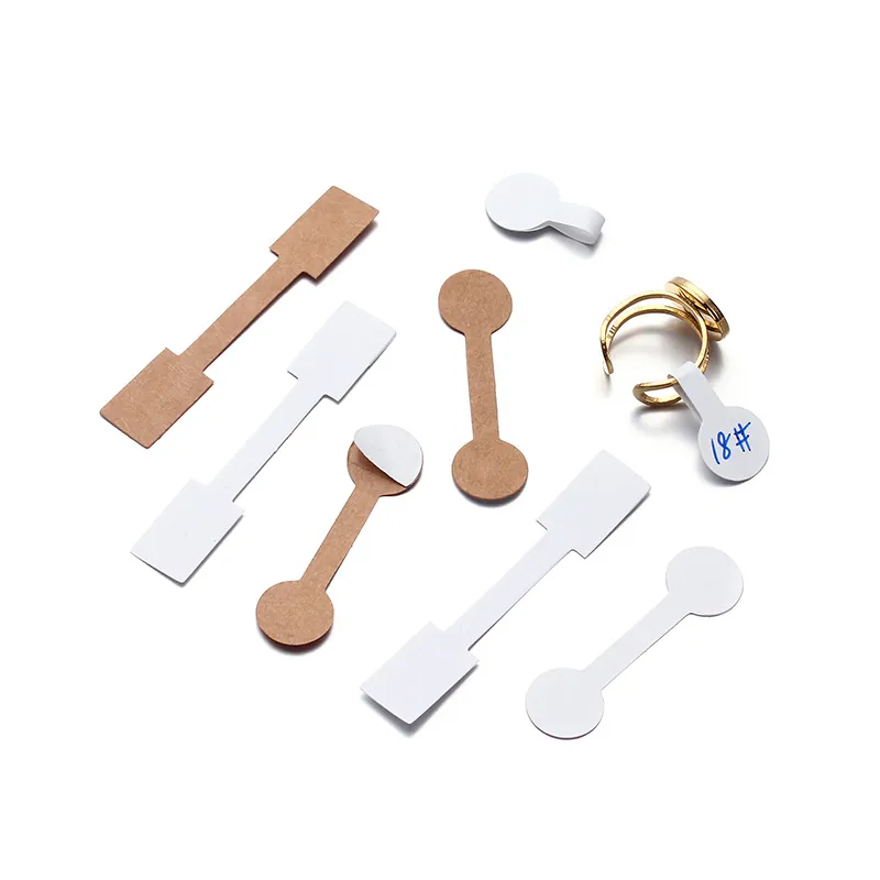 Self Adhesive Jewelry Price Tags Barbell Shape Paper Labels For Rings Earrings Necklace Size Marking White Kraft Hang Tags