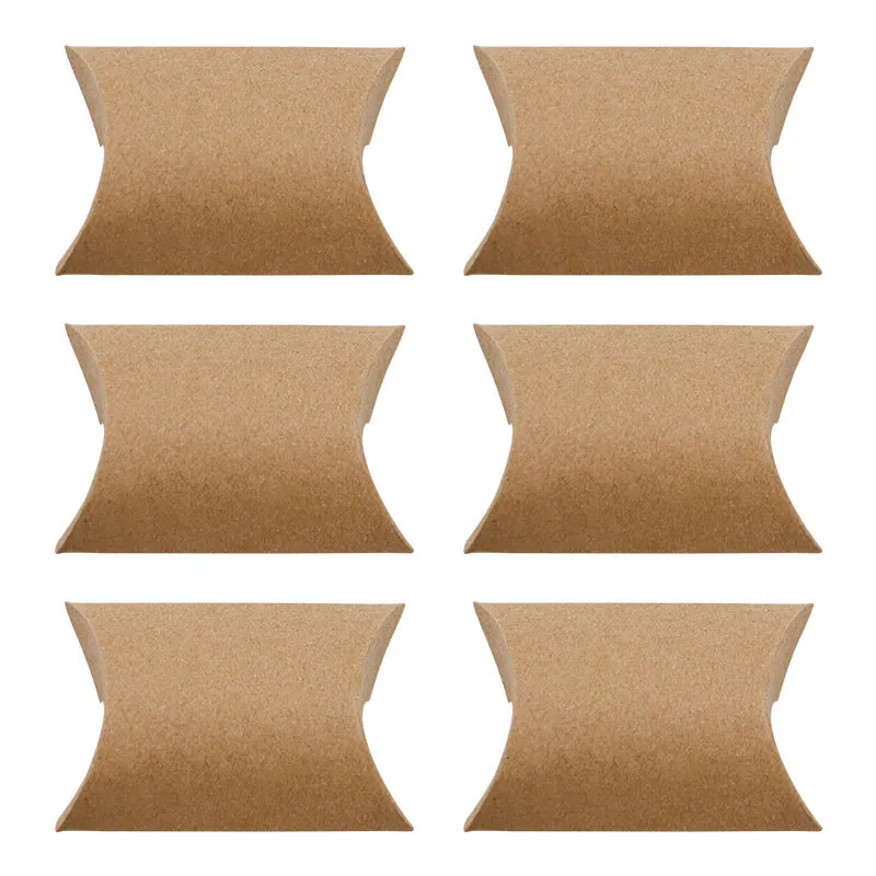 Kraft Paper Pillow Boxes DIY Candy Gift Packaging Cases For Wedding Party Favors With Hemp Rope Ribbons