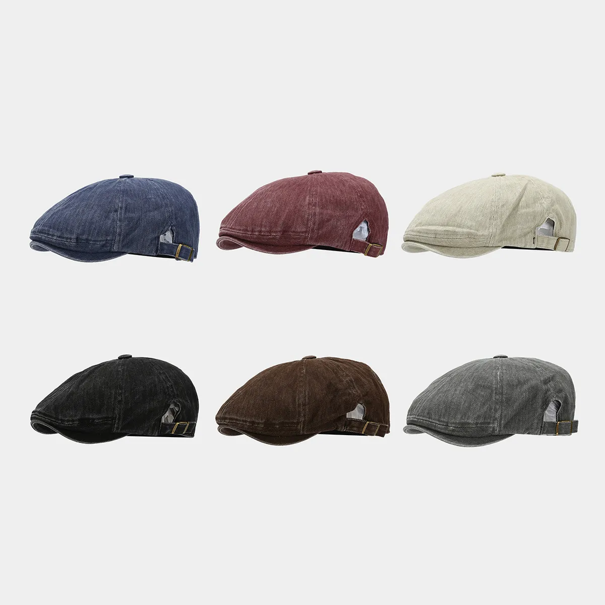 Retro Washed Cotton Newsboy Cap Adjustable Octagonal Flat Hat Distressed Casual Ivy Style For Men Women