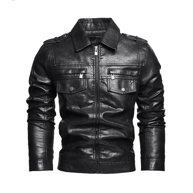 Herren PU Lederjacke Slim Fit Vintage Moto Biker Mantel Winddicht Multi Taschen Revers Casual Outerwear