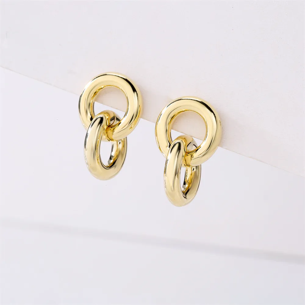Ineinandergreifende Doppelkreis Geometrische Ohrstecker 14K Vergoldet Mit 925 Sterling Silber Ohrstecker Retro Minimalistisch