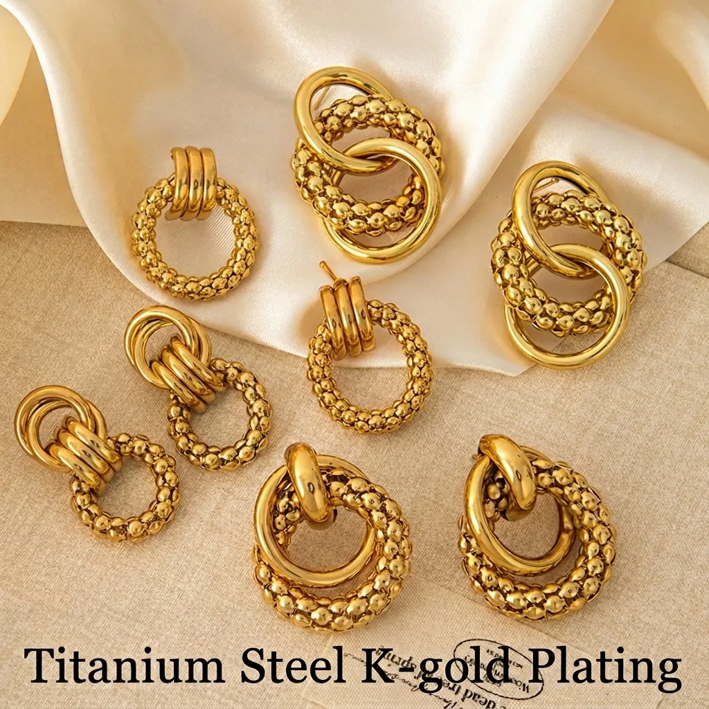 Chunky Hoop Earrings For Women Retro Geometric Twisted Multi Layer Stainless Steel Gold Plated Vintage Jewelry