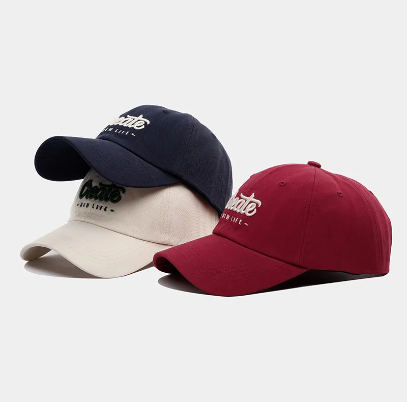 Cotton Baseball Cap 3D Create Letter Embroidery Curved Brim Breathable Sunshade Outdoor Adjustable Dad Hat