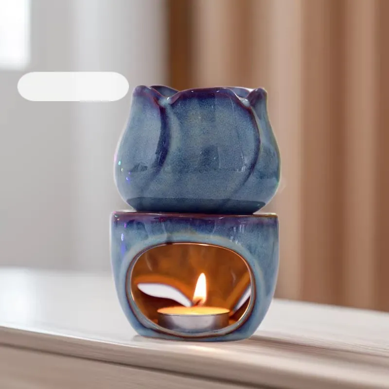 Ceramic Aroma Burner Tulip Shape Split Design Essential Oil Diffuser Candle Holder Home Fragrance Decoration Elegant