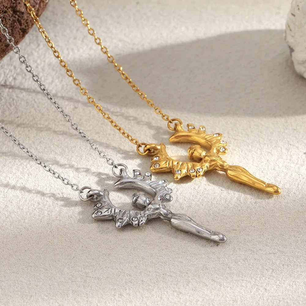Collier Pendentif Ange En Acier Inoxydable Plaqué Or 18K Avec Strass Bijou Vintage Élégant Pour Femme