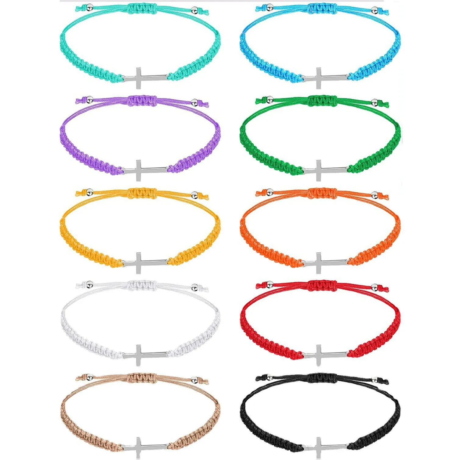 Pulsera Tejida Con Colgante De Cruz Aleación Y Hilo Encerado Hecho A Mano Ajustable Joyería De Moda Para Hombres Mujeres
