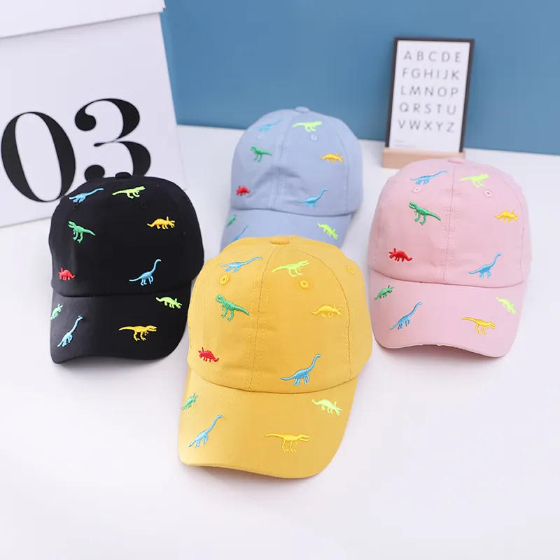 Cartoon Dinosaur Embroidery Kids Baseball Cap Cotton Adjustable Sun Hat For Boys Girls Toddler Outdoor Daily Wear