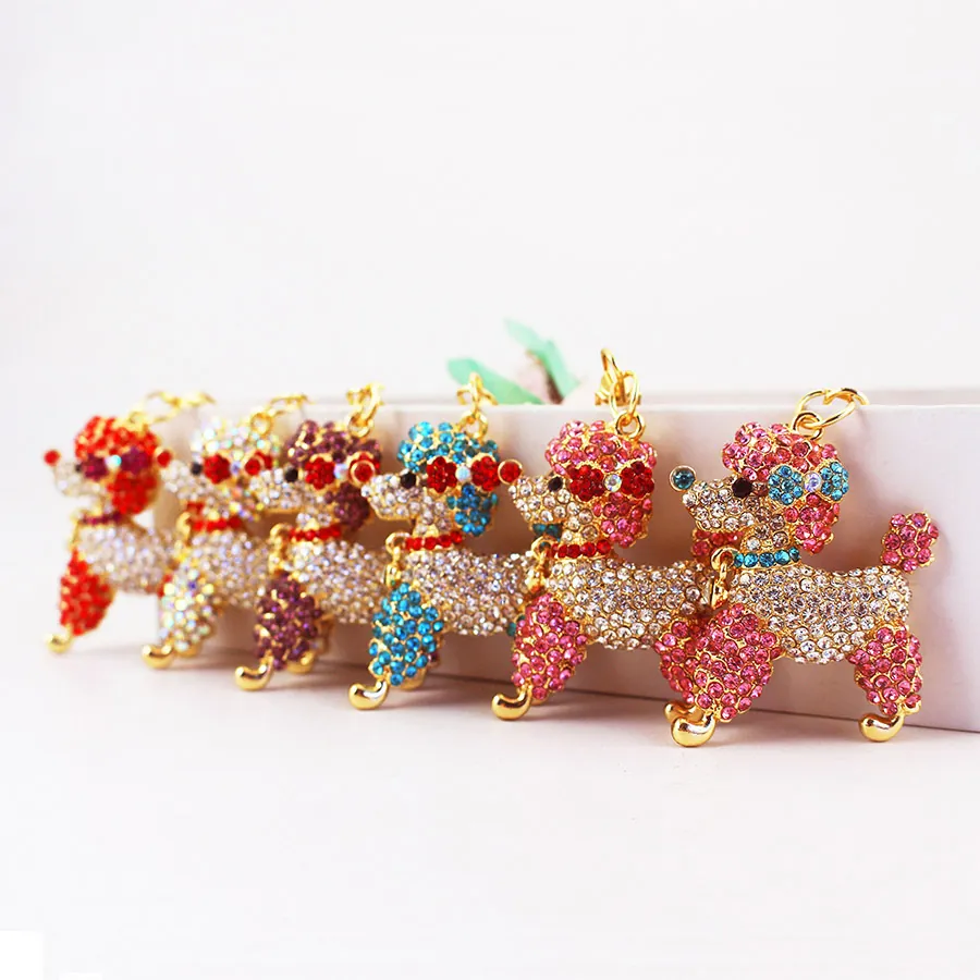 Kreativer Süßer Pudel Schlüsselanhänger Glänzender Strass Zinklegierung Hund Anhänger Damen Tasche Charme Schmuck