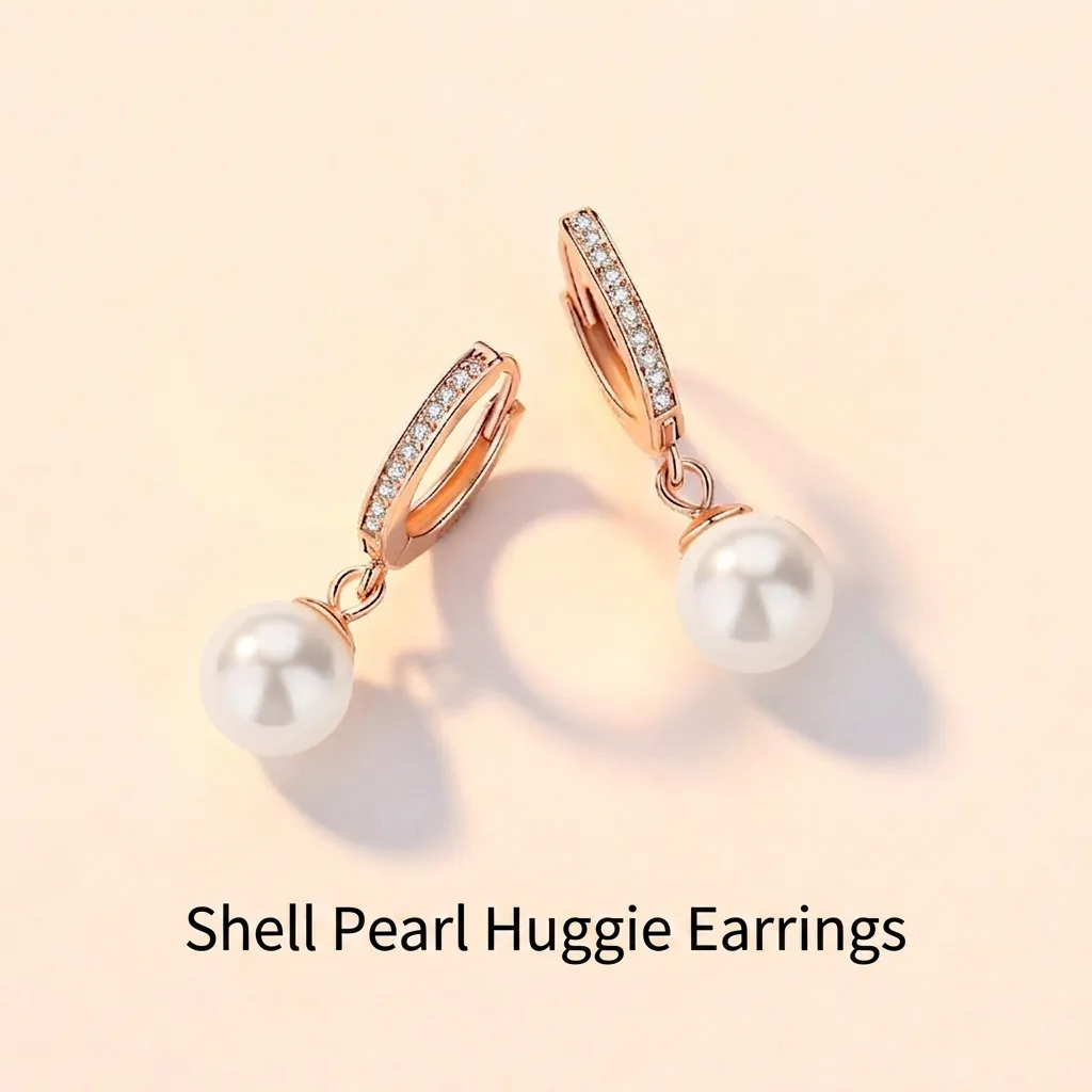 925 Sterling Silver Shell Artificial Pearl Hoop Earrings Elegant Dangle Huggies Pavé Zirconia Round White Bead For Women Jewelry
