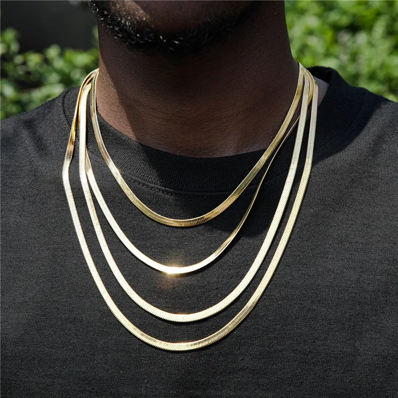 Flat Snake Chain Necklace Stainless Steel Herringbone Blade Link High Polished Hip Hop Jewelry Unisex