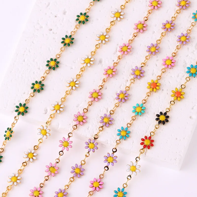 Enamel Daisy Flower Pendant Necklace Bracelet 18K Gold Plated Brass Sweet Floral Jewelry For Women Girls Elegant