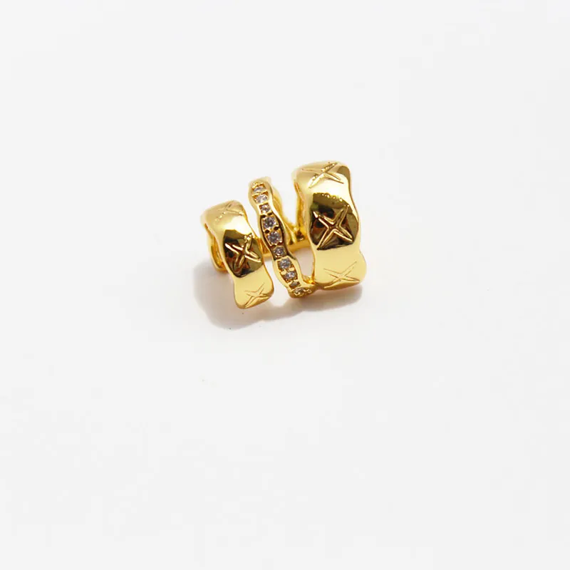 Triple Layer Ear Cuff Copper Micro Pave Zircon Star Pattern Non Pierced Ear Clip Jewelry For Women Elegant
