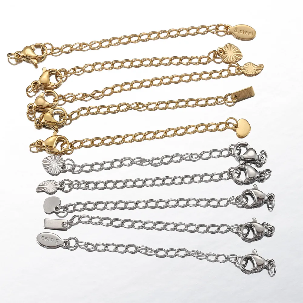 Chaîne D'extension En Acier Inoxydable Avec Fermoir Mousqueton Et Pendentif Coeur Feuille Pour Création De Bijoux DIY