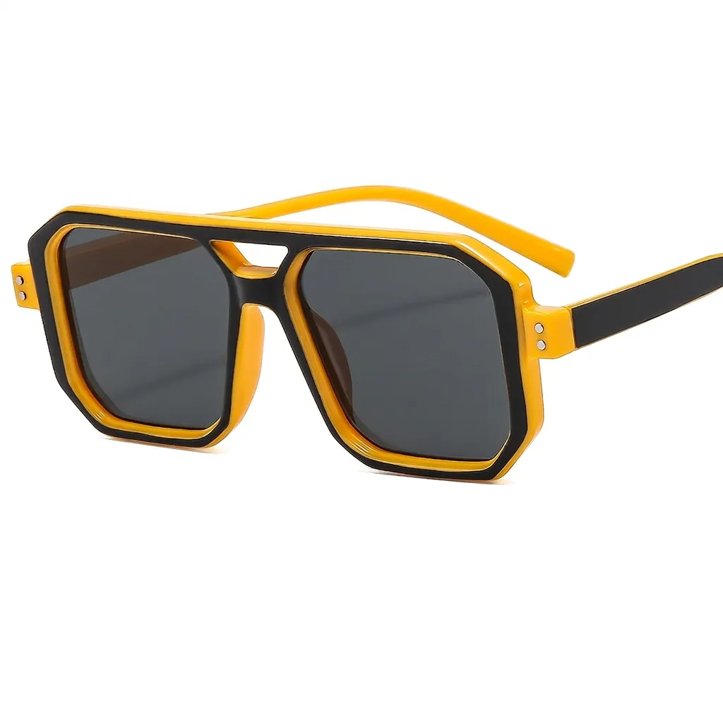 Oversized Square Sunglasses Retro Double Bridge PC Frame UV400 Gradient Lens Fashion Rivet Eyewear For Men Women