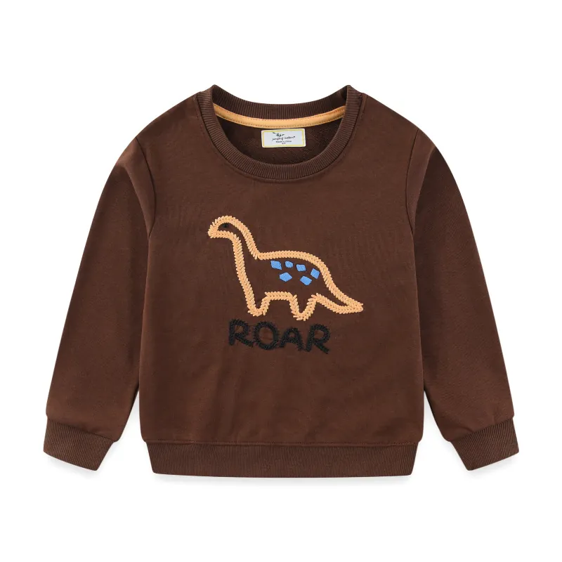 Boys Cotton Sweatshirt Pullover Dinosaur Embroidered Crew Neck Long Sleeve Casual Autumn Top