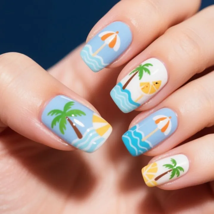 Summer Beach Press On Nails ABS Square Hawaiian Tropical Coconut Tree Design False Nails For Women