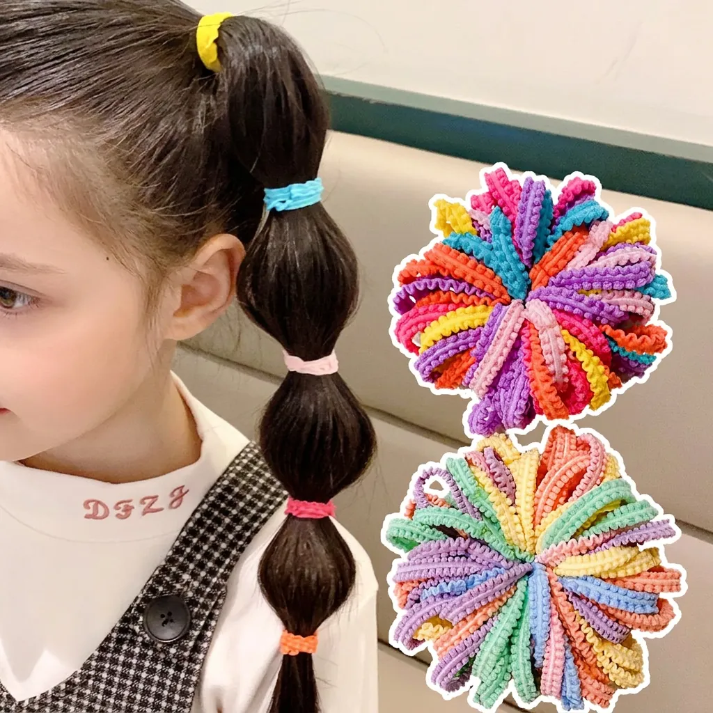 Candy Color Elastic Hair Ties Seamless Ruffle Edge High Elasticity Soft Hair Bands For Kids Girls