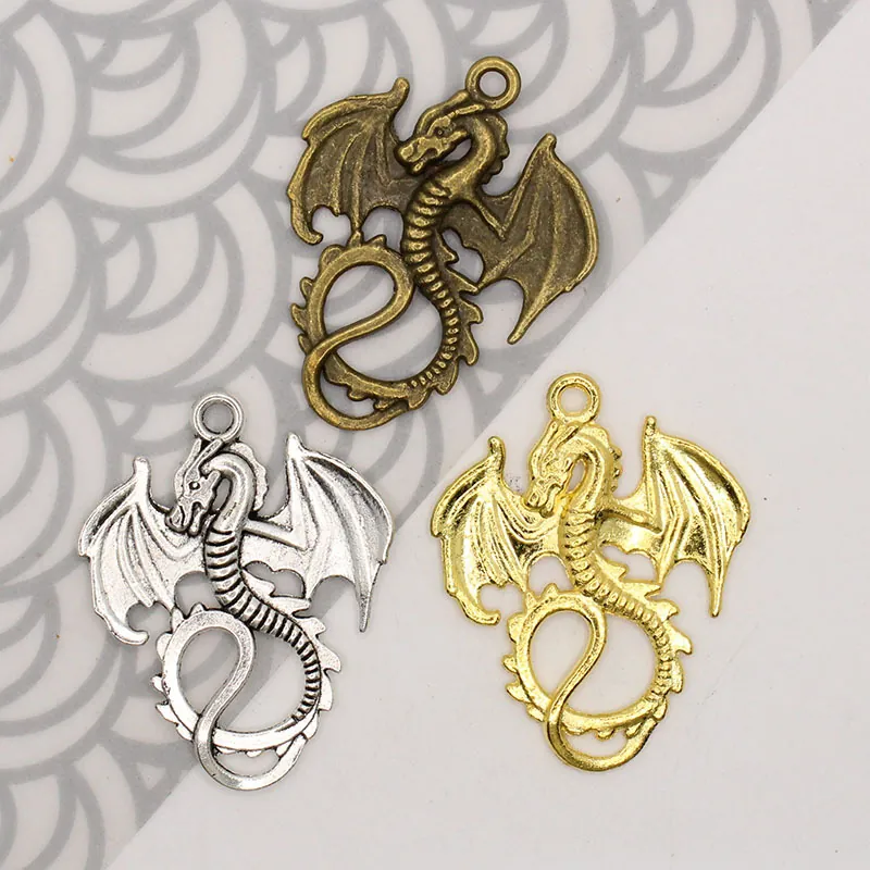 Vintage Zinc Alloy Winged Dragon Pendants Coiled Western Dragon Charms For DIY Jewelry Making Craft Accessories Retro Style
