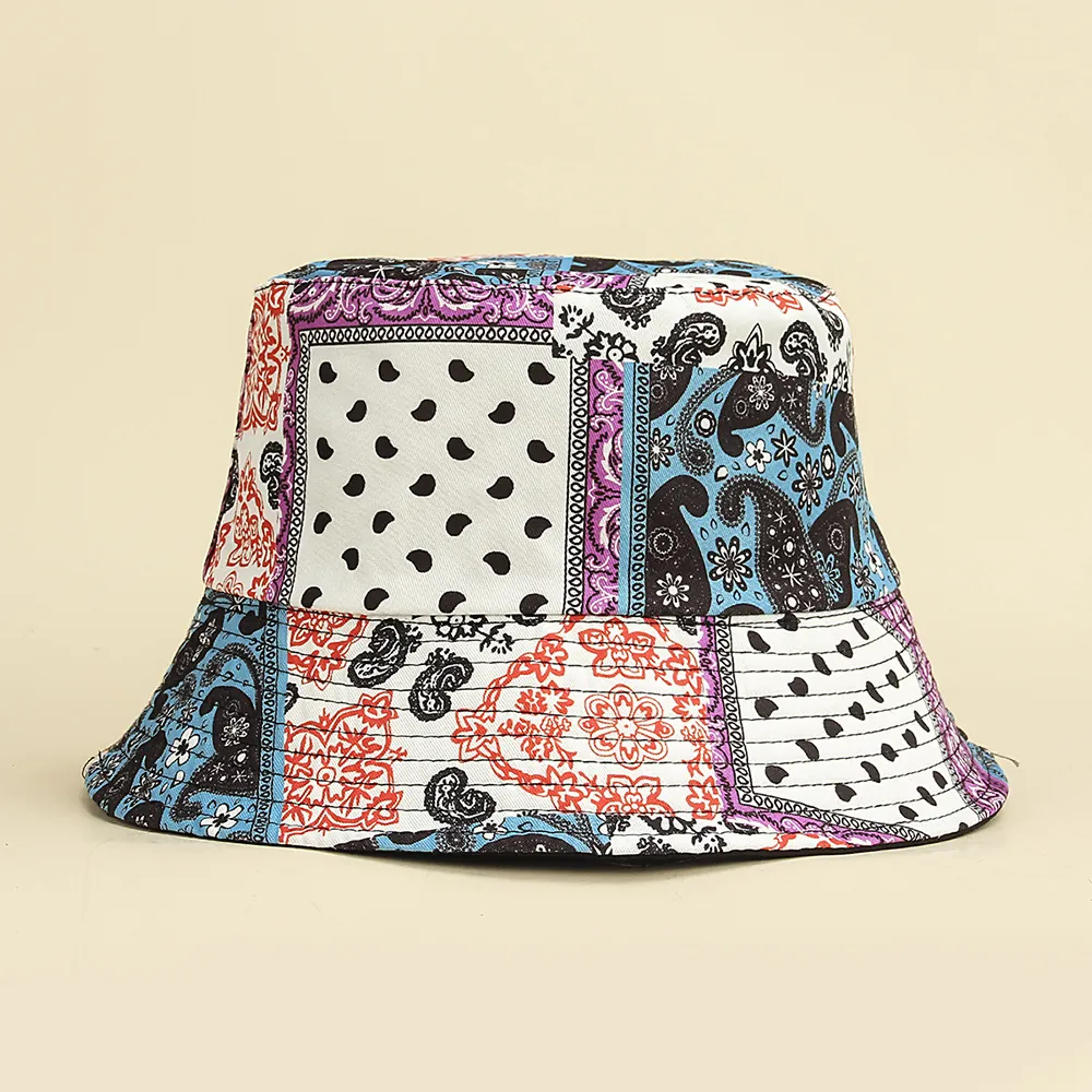 Chapeau Bob Paisley Polyester Patchwork Protection Solaire Extérieur Rétro Style Bohème Femmes Réversible