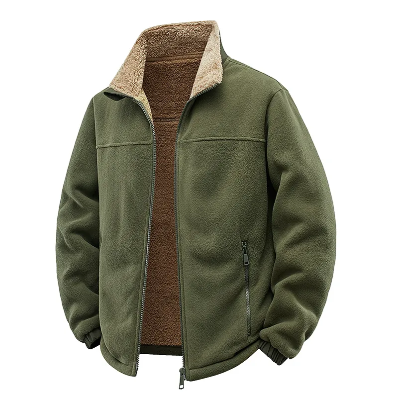 Giacca In Pile Da Uomo Foderata In Sherpa Full Zip Collo Alto Caldo Spesso Capispalla Cappotto Invernale Casual