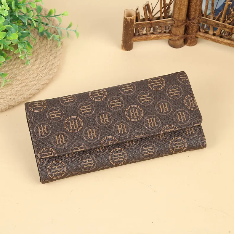 Women Long Wallet PVC PU Leather Clutch Multi Card Slots Large Capacity Vintage Monogram Print Zipper Handbag Retro