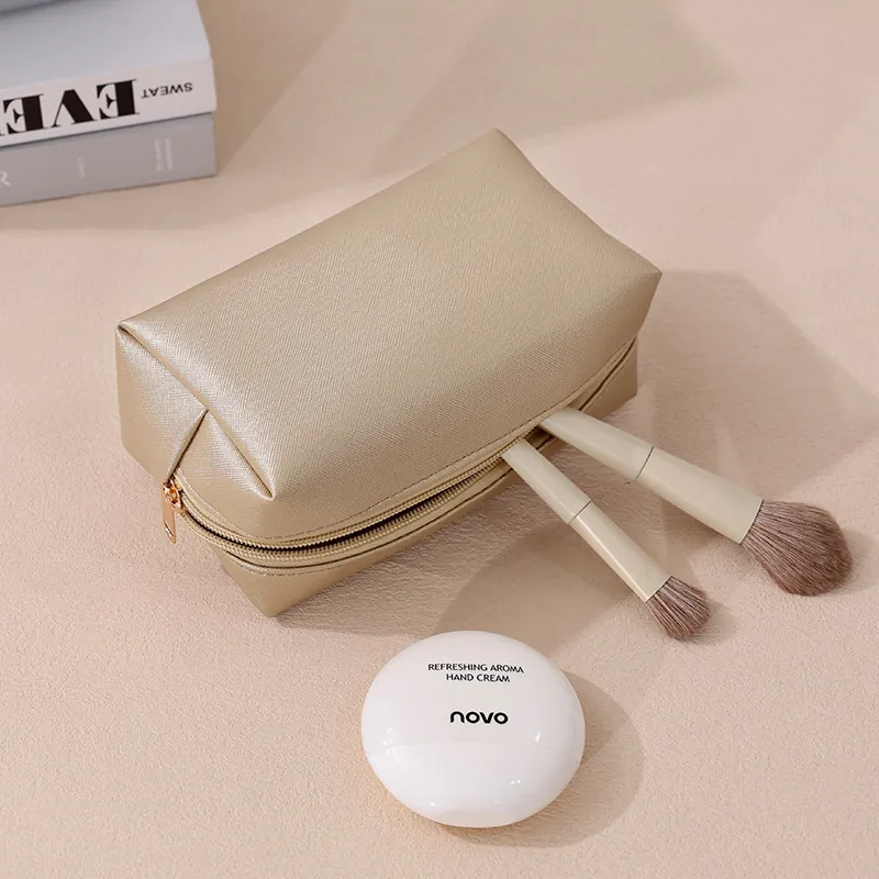 PU Leather Makeup Bag Saffiano Texture Waterproof Portable Travel Cosmetic Organizer Large Capacity Storage Pouch For Women